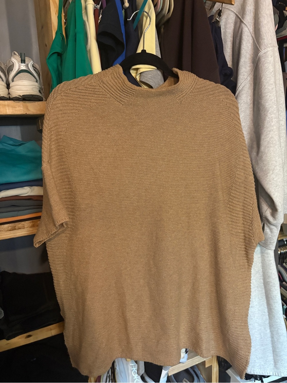 Ann Taylor Camel Short-Sleeve Turtleneck Sweater